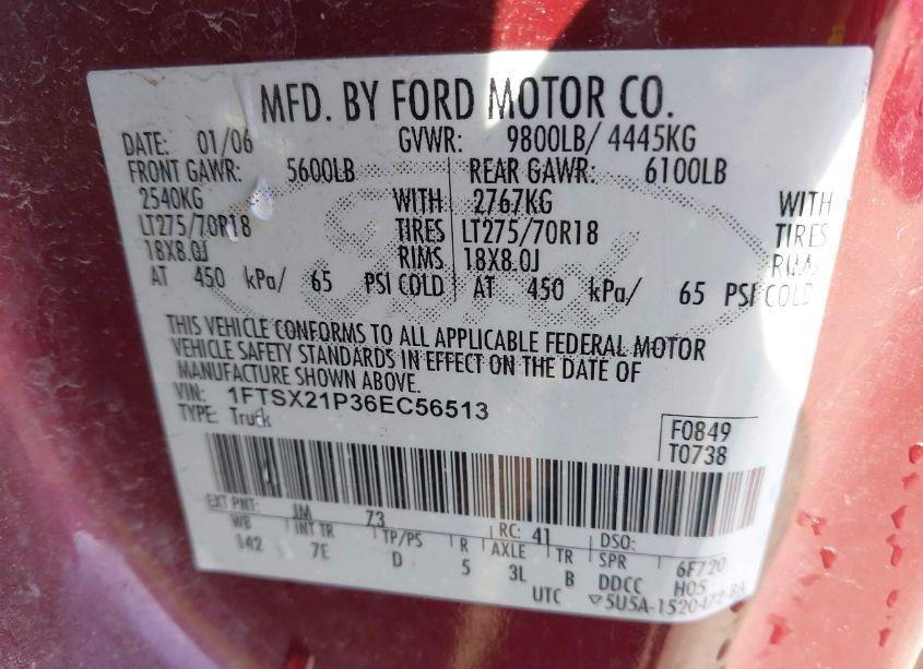 Photo 9 of 2006 Ford F-250 LARIAT/XL/XLT (VIN 1FTSX21P36EC56513)