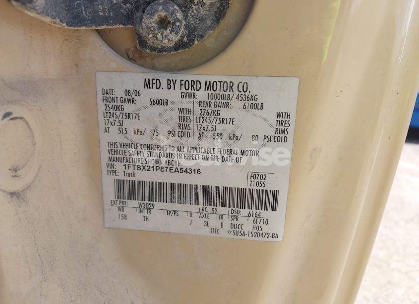 Photo 9 of 2007 Ford F-250 LARIAT/XL/XLT (VIN 1FTSX21P87EA54316)