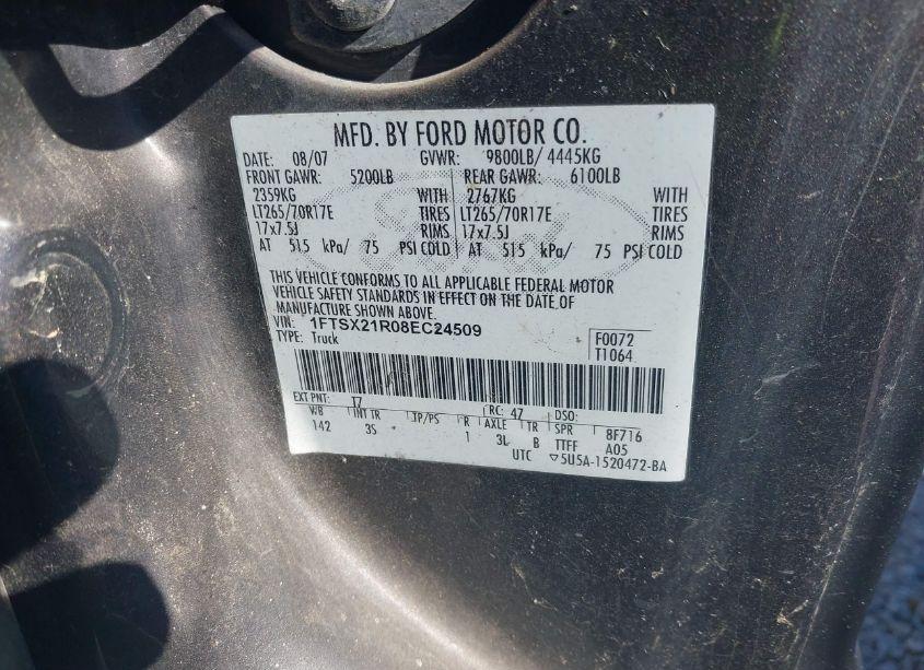 Photo 9 of 2008 Ford F-250 FX4/LARIAT/XL/XLT (VIN 1FTSX21R08EC24509)