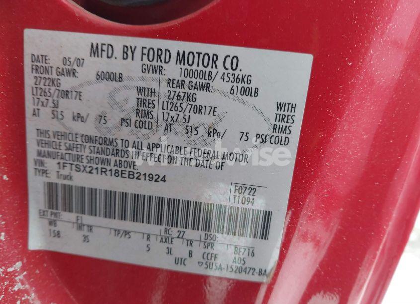 Photo 9 of 2008 Ford F-250 (VIN 1FTSX21R18EB21924)