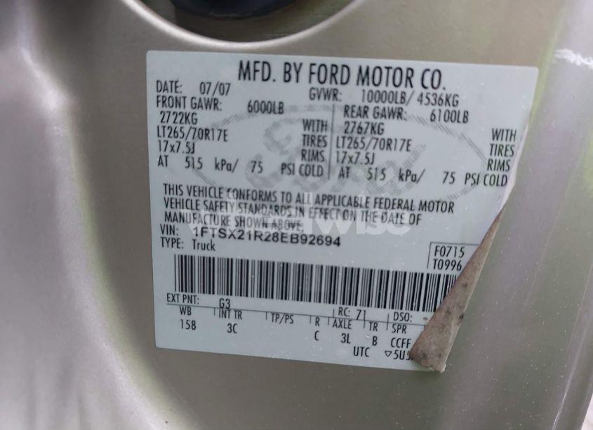 Photo 9 of 2008 Ford F-250 FX4/LARIAT/XL/XLT (VIN 1FTSX21R28EB92694)