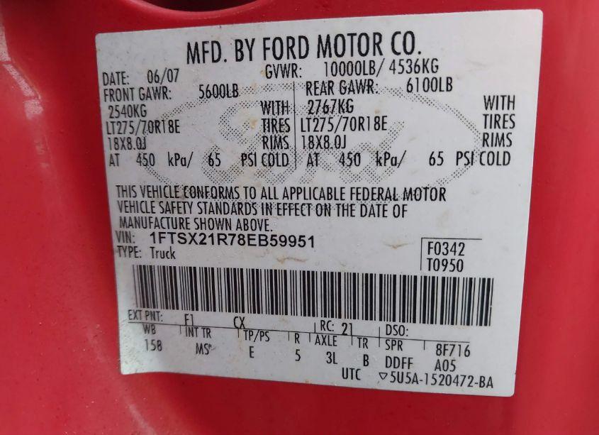 Photo 9 of 2008 Ford F-250 FX4/LARIAT/XL/XLT (VIN 1FTSX21R78EB59951)