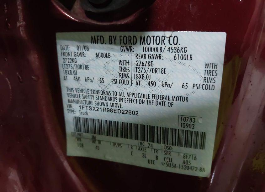 Photo 9 of 2008 Ford F-250 FX4/LARIAT/XL/XLT (VIN 1FTSX21R98ED22602)