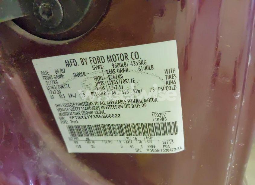 Photo 9 of 2008 Ford F-250 FX4/LARIAT/XL/XLT (VIN 1FTSX21YX8EB06622)