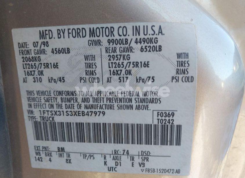 Photo 9 of 1999 Ford F-350 LARIAT/XL/XLT (VIN 1FTSX31S3XEB47979)