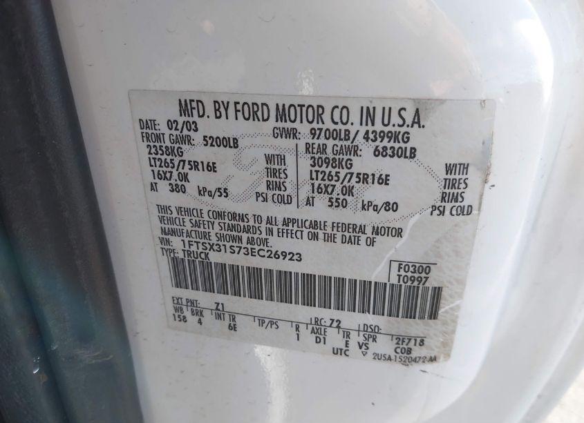 Photo 9 of 2003 Ford F-350 LARIAT/XL/XLT (VIN 1FTSX31S73EC26923)