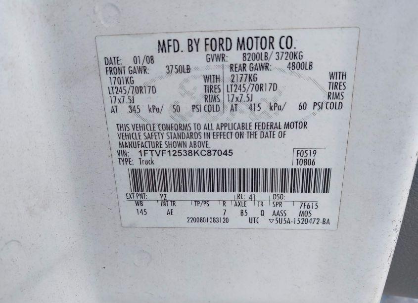 Photo 9 of 2008 Ford F-150 XL/XLT (VIN 1FTVF12538KC87045)