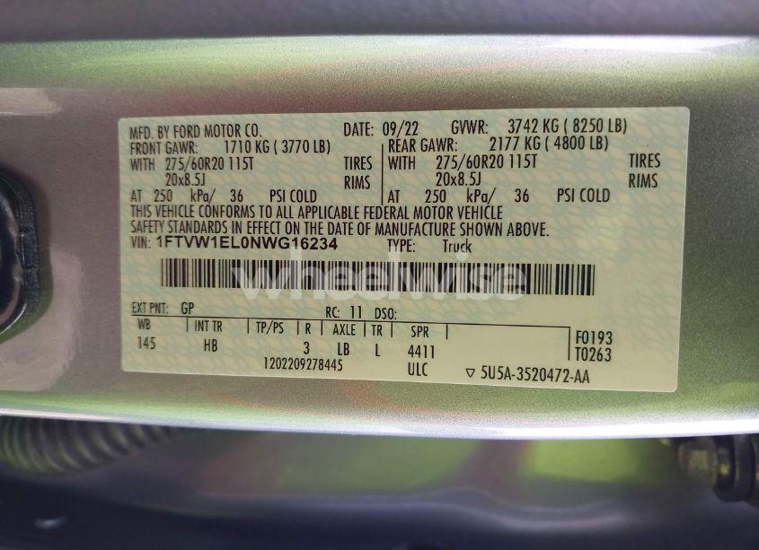 Photo 9 of 2022 Ford F-150 LIGHTNING LARIAT (VIN 1FTVW1EL0NWG16234)