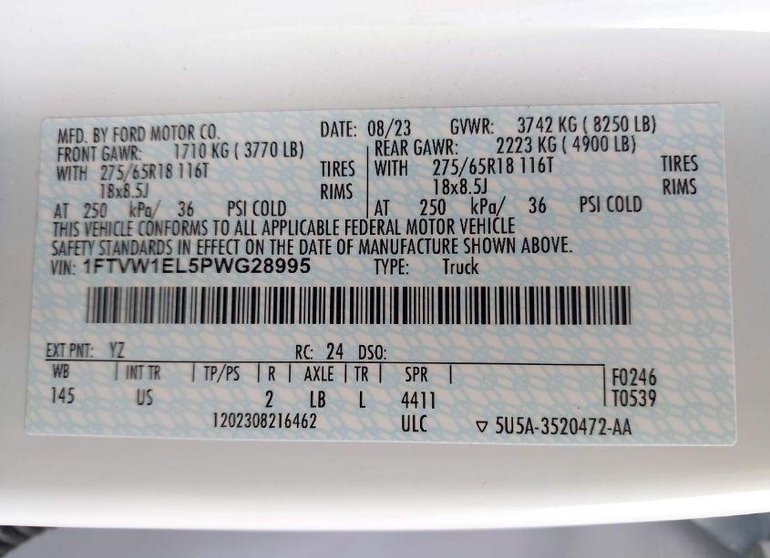 Photo 9 of 2023 Ford F-150 LIGHTNING XLT (VIN 1FTVW1EL5PWG28995)