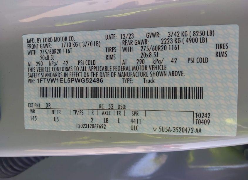 Photo 9 of 2023 Ford F-150 LIGHTNING XLT (VIN 1FTVW1EL5PWG52486)