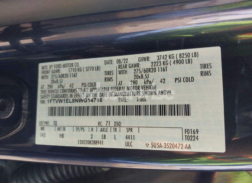 Photo 9 of 2022 Ford F-150 LIGHTNING LARIAT (VIN 1FTVW1EL8NWG14716)