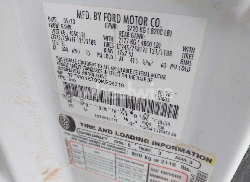 Photo 9 of 2013 Ford F-150 XL (VIN 1FTVW1ET0DKE98319)