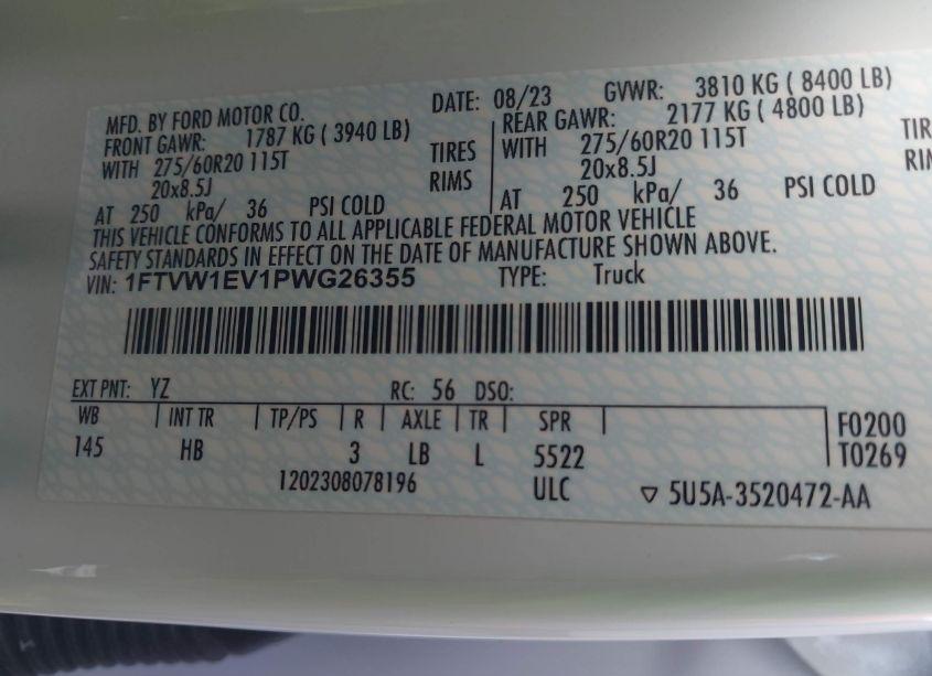 Photo 9 of 2023 Ford F-150 LIGHTNING LARIAT (VIN 1FTVW1EV1PWG26355)