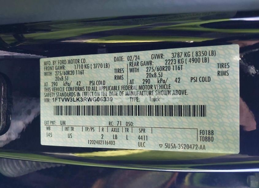 Photo 9 of 2024 Ford F-150 LIGHTNING XLT (VIN 1FTVW3LK3RWG06339)