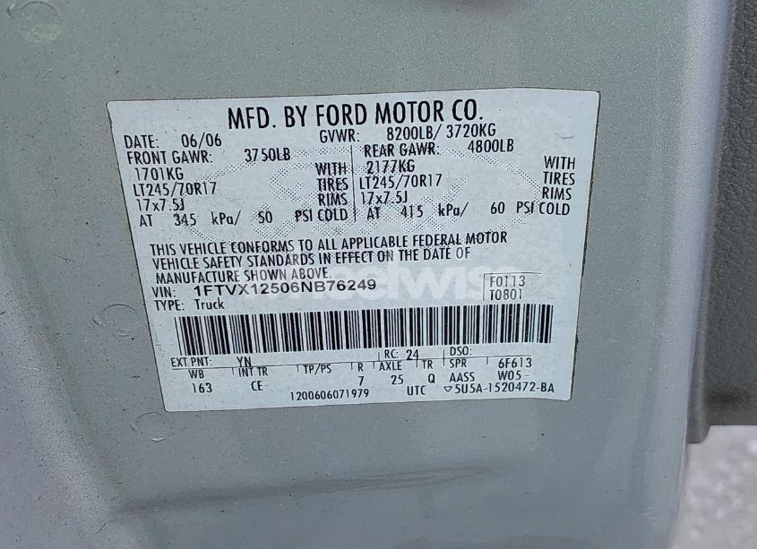 Photo 9 of 2006 Ford F-150 LARIAT/XL/XLT (VIN 1FTVX12506NB76249)