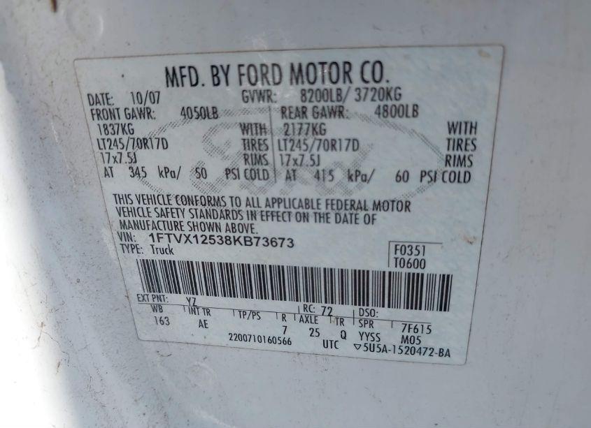 Photo 9 of 2008 Ford F-150 XL/XLT (VIN 1FTVX12538KB73673)