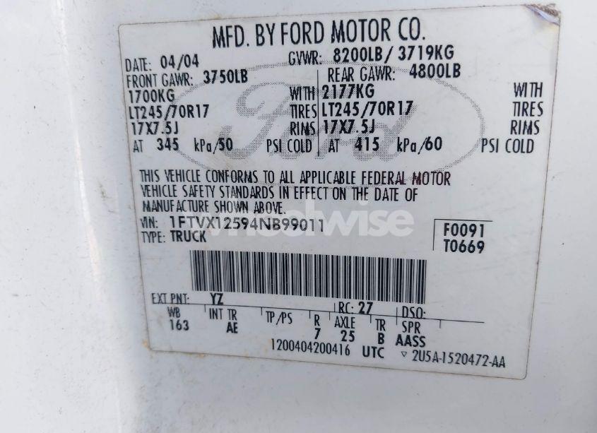 Photo 9 of 2004 Ford F-150 XL/XLT (VIN 1FTVX12594NB99011)