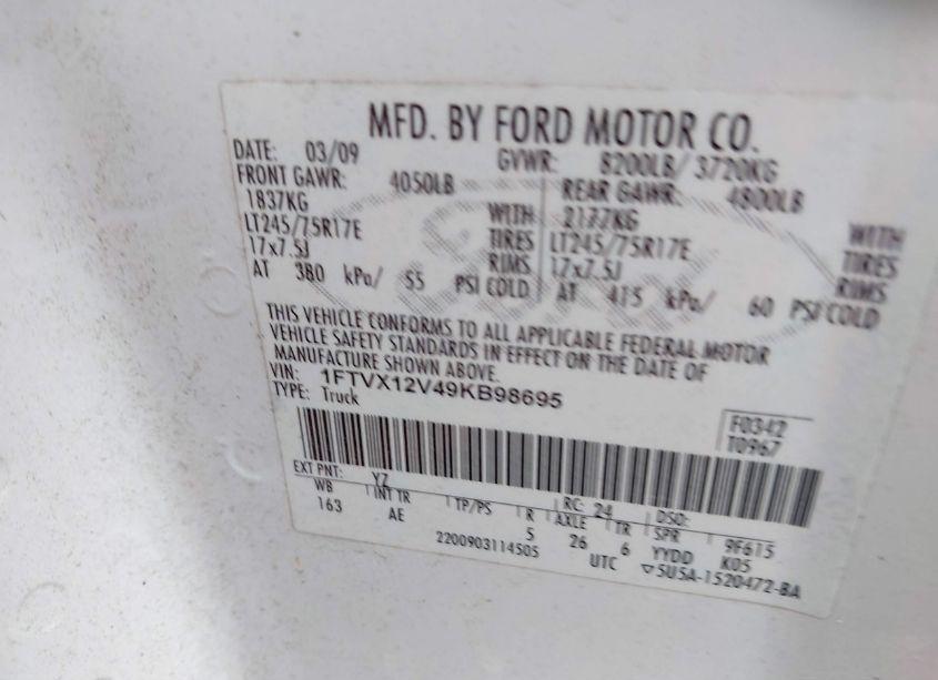 Photo 9 of 2009 Ford F-150 XL/XLT (VIN 1FTVX12V49KB98695)