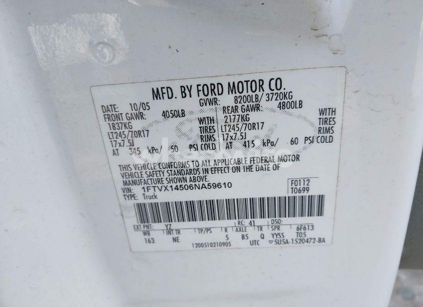 Photo 9 of 2006 Ford F-150 FX4/LARIAT/XL/XLT (VIN 1FTVX14506NA59610)