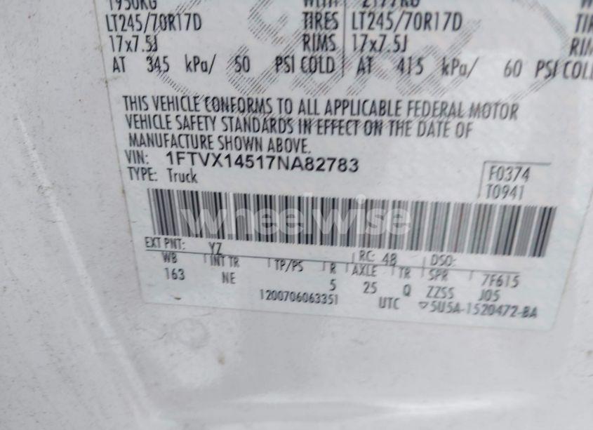 Photo 9 of 2007 Ford F-150 XL/XLT (VIN 1FTVX14517NA82783)