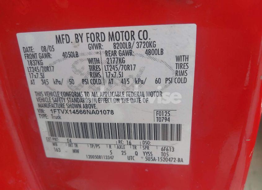 Photo 9 of 2006 Ford F-150 FX4/LARIAT/XL/XLT (VIN 1FTVX14566NA01078)