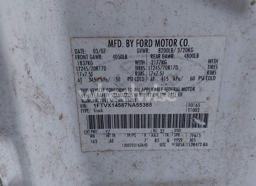 Photo 9 of 2007 Ford F-150 XL/XLT (VIN 1FTVX14587NA55385)