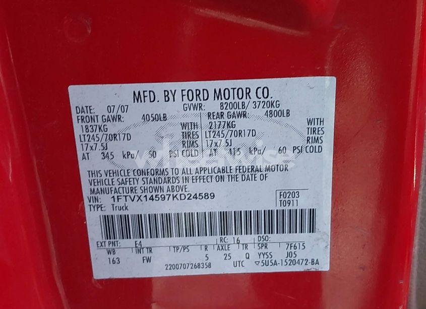 Photo 9 of 2007 Ford F-150 XL/XLT (VIN 1FTVX14597KD24589)