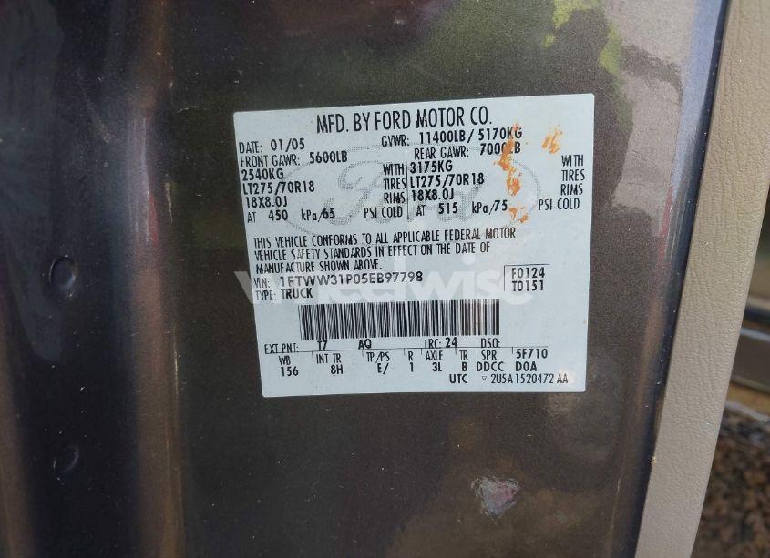 Photo 9 of 2005 Ford F-350 LARIAT/XL/XLT (VIN 1FTWW31P05EB97798)