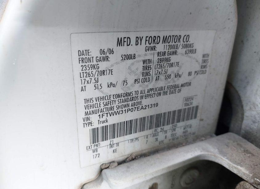 Photo 8 of 2007 Ford F-350 LARIAT/XL/XLT (VIN 1FTWW31P07EA21319)