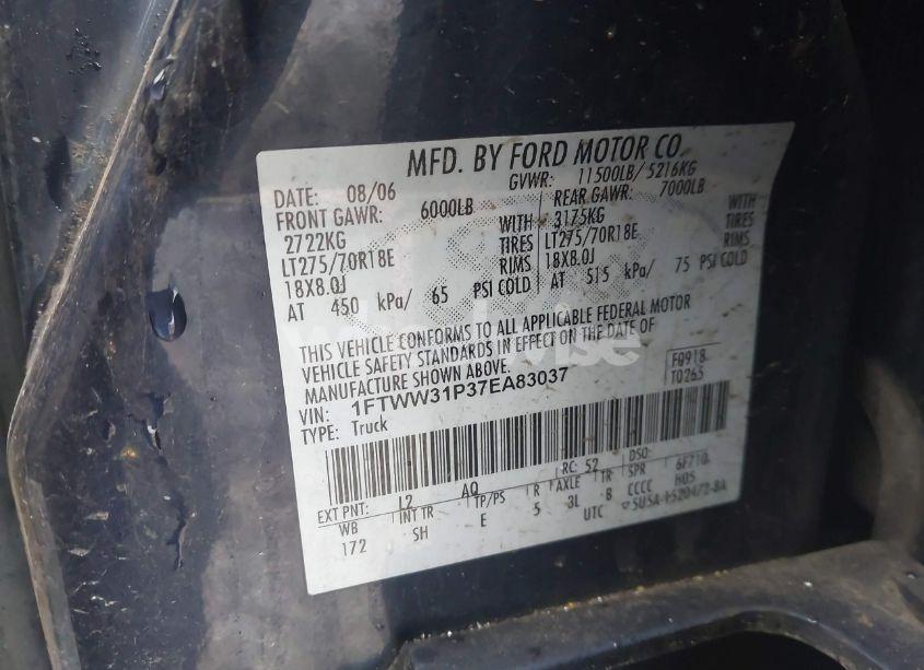 Photo 8 of 2007 Ford F-350 LARIAT/XL/XLT (VIN 1FTWW31P37EA83037)