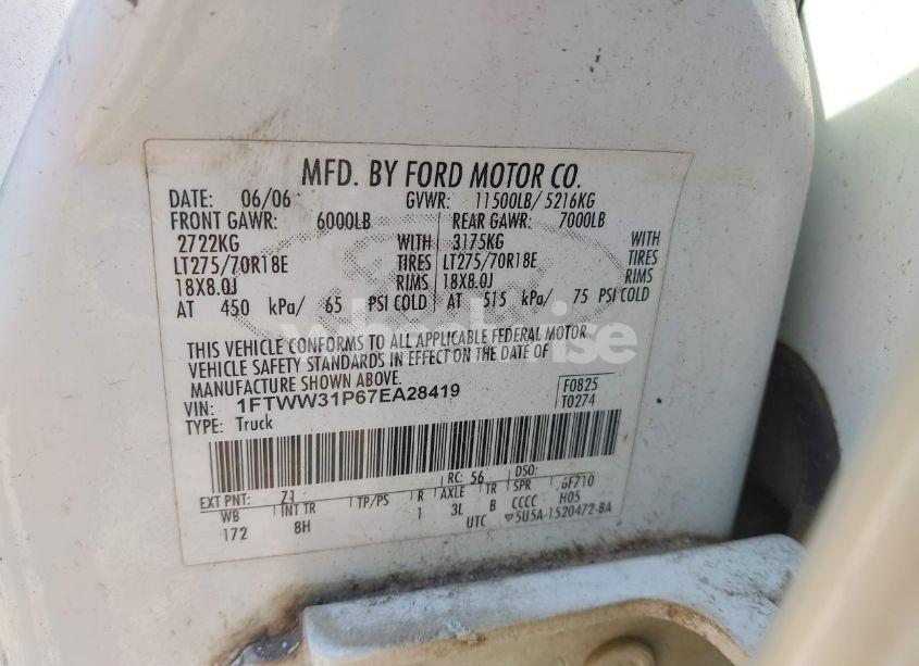 Photo 8 of 2007 Ford F-350 LARIAT/XL/XLT (VIN 1FTWW31P67EA28419)