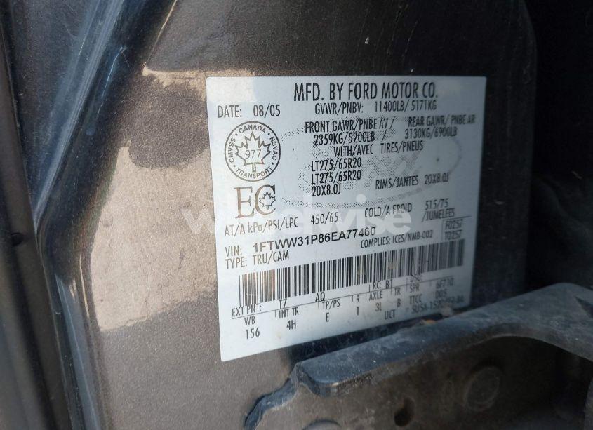 Photo 8 of 2006 Ford F-350 LARIAT/XL/XLT (VIN 1FTWW31P86EA77460)