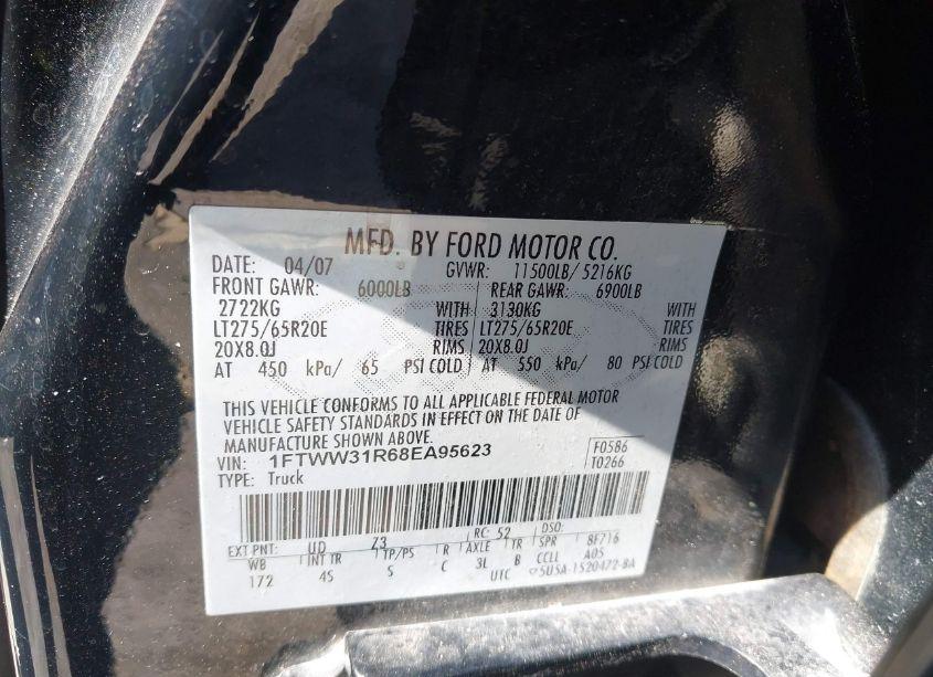 Photo 8 of 2008 Ford F-350 FX4/HARLEY-DAVIDSON/KING RANCH/LARIAT/XL/XLT (VIN 1FTWW31R68EA95623)