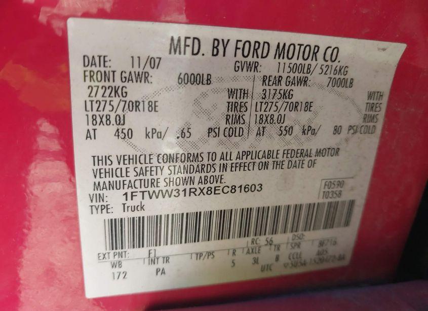 Photo 8 of 2008 Ford F-350 FX4 (VIN 1FTWW31RX8EC81603)