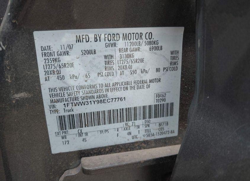 Photo 8 of 2008 Ford F-350 (VIN 1FTWW31Y98EC77761)