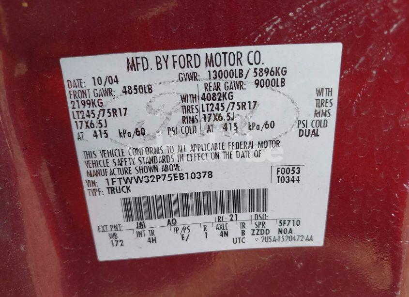 Photo 8 of 2005 Ford F-350 LARIAT/XL/XLT (VIN 1FTWW32P75EB10378)