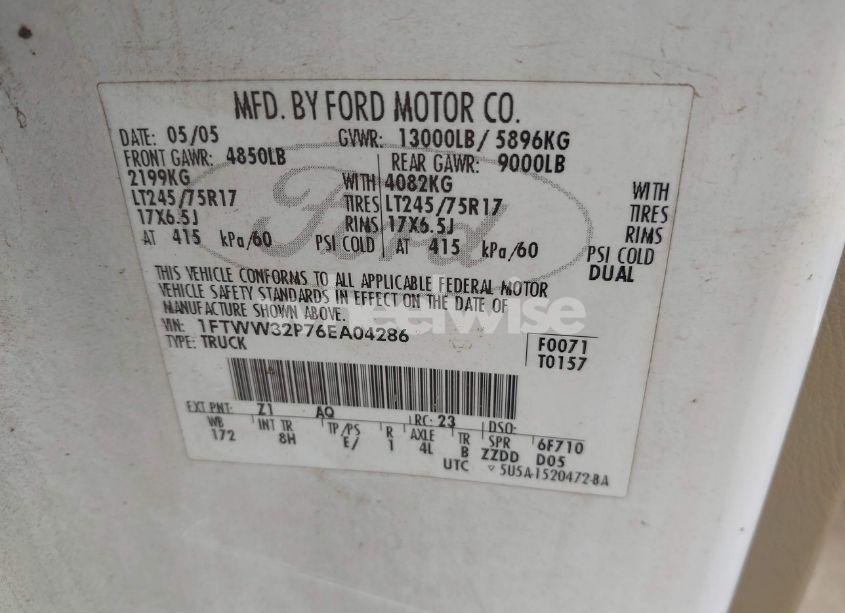 Photo 8 of 2006 Ford F-350 LARIAT/XL/XLT (VIN 1FTWW32P76EA04286)