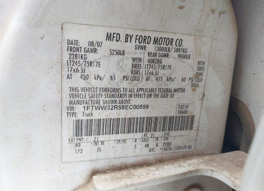 Photo 8 of 2008 Ford F-350 KING RANCH/LARIAT/XL/XLT (VIN 1FTWW32R58EC00599)