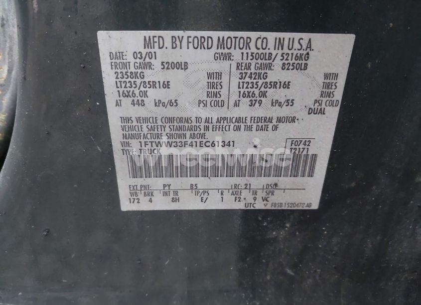 Photo 9 of 2001 Ford F-350 LARIAT/XL/XLT (VIN 1FTWW33F41EC61341)