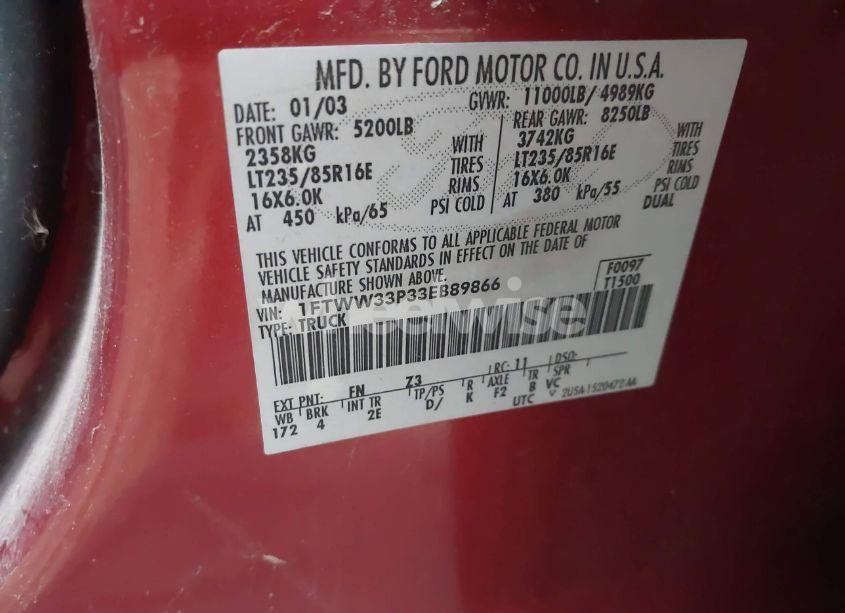 Photo 8 of 2003 Ford F-350 N/A (VIN 1FTWW33P33EB89866)