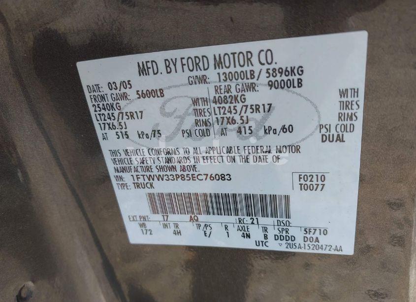 Photo 8 of 2005 Ford F-350 LARIAT/XL/XLT (VIN 1FTWW33P85EC76083)