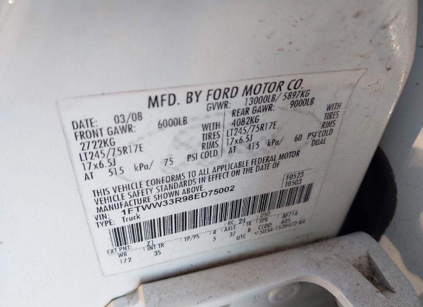 Photo 9 of 2008 Ford F-350 (VIN 1FTWW33R98ED75002)