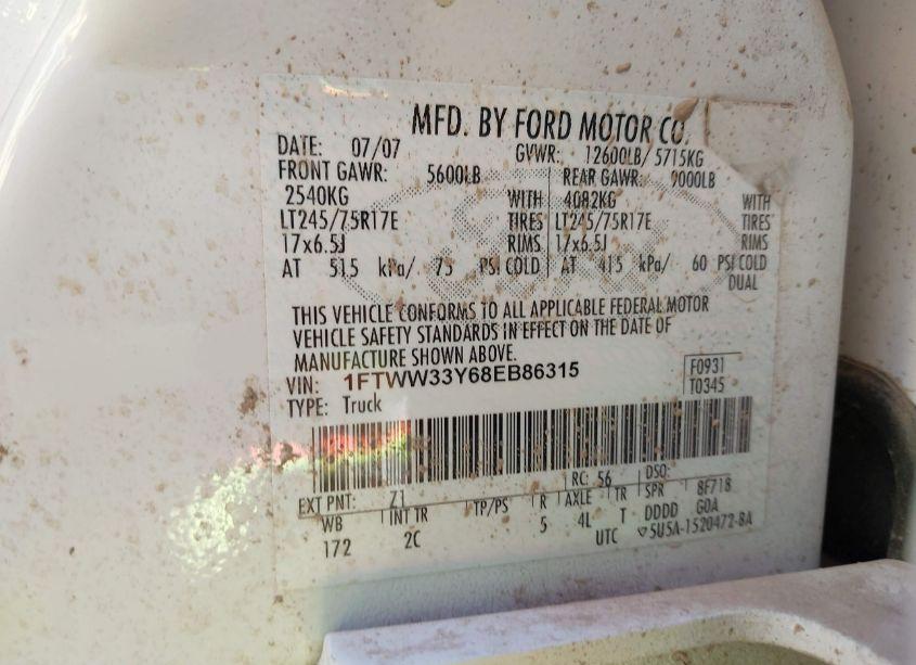 Photo 8 of 2008 Ford F-350 FX4/KING RANCH/LARIAT/XL/XLT (VIN 1FTWW33Y68EB86315)