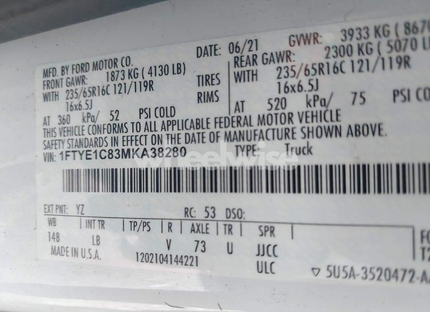 Photo 9 of 2021 Ford Transit-150 (VIN 1FTYE1C83MKA38280)