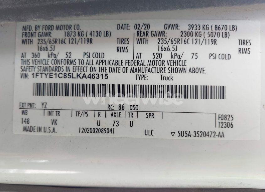 Photo 9 of 2020 Ford Transit-150 (VIN 1FTYE1C85LKA46315)