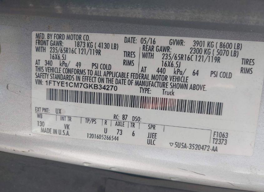 Photo 9 of 2016 Ford Transit-150 (VIN 1FTYE1CM7GKB34270)