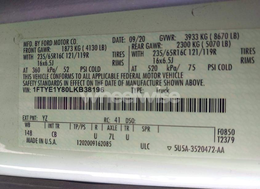 Photo 9 of 2020 Ford Transit-150 CARGO VAN (VIN 1FTYE1Y80LKB38196)