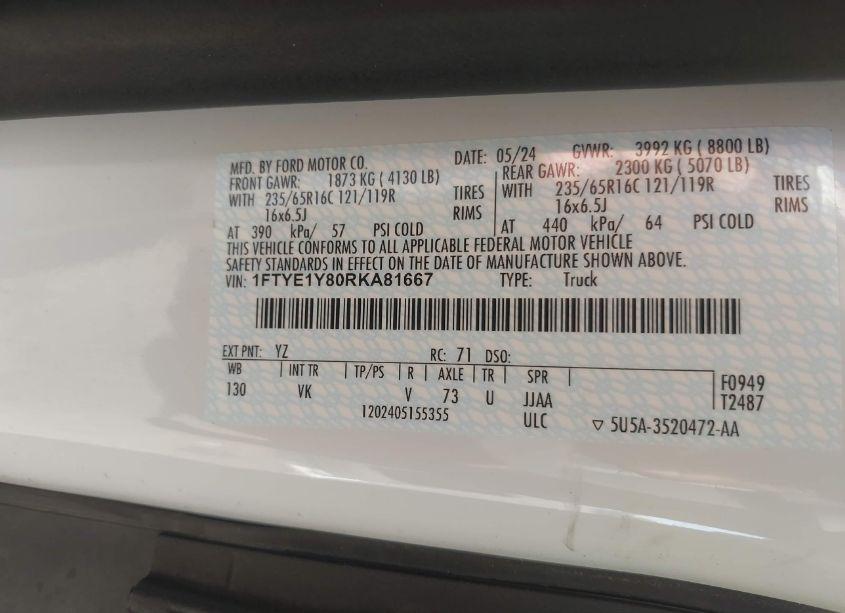 Photo 9 of 2024 Ford Transit-150 CARGO VAN (VIN 1FTYE1Y80RKA81667)