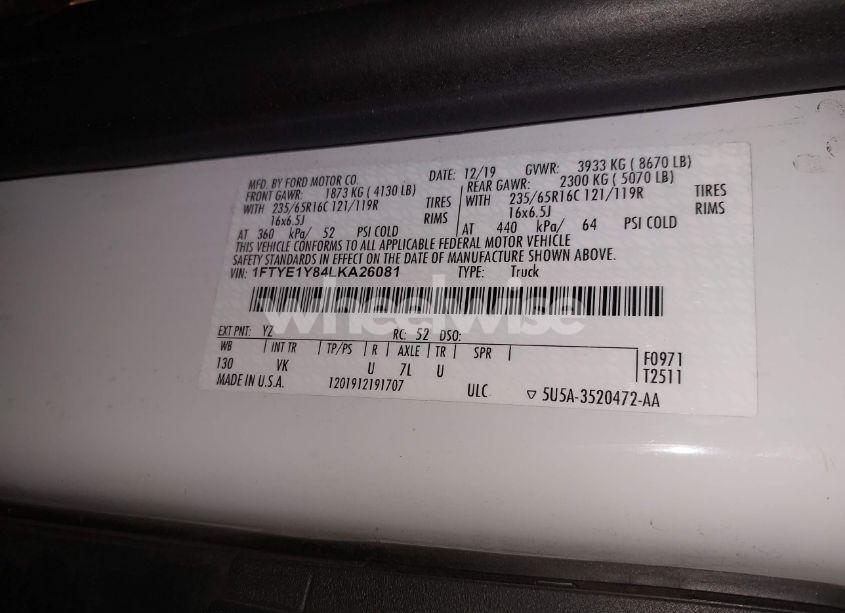 Photo 9 of 2020 Ford Transit-150 (VIN 1FTYE1Y84LKA26081)