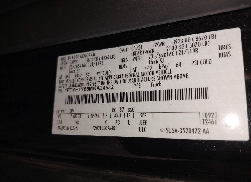 Photo 9 of 2021 Ford Transit-150 (VIN 1FTYE1Y85MKA34532)